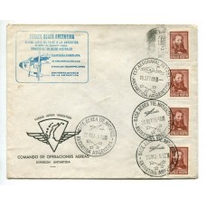 ANTARTIDA ARGENTINA 1970 VUELO ESPECIAL ULTIMO VIAJE AVION TA-05 CON MATASELLOS DE DIFERENTES BASES + AL DORSO MARCA DEL PRIMER ATERRIZAJE CON RUEDAS EN MARAMBIO, RARO